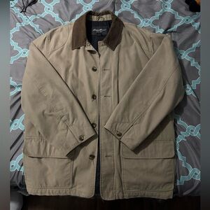 ❤️Vintage❤️ EDDIE BAUER Khaki Barn Jacket w/Brown Corduroy Collar Size XL